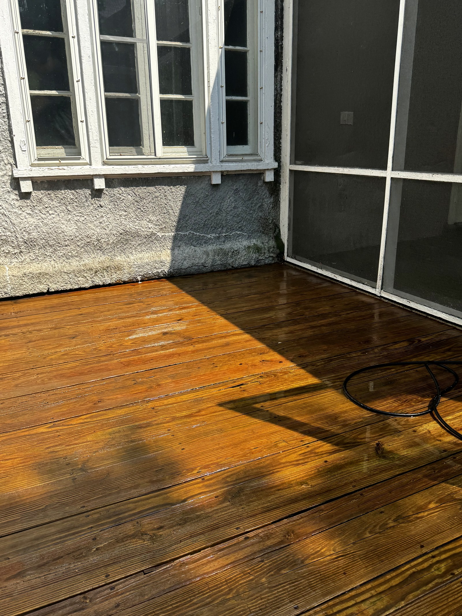 Stained deck close up