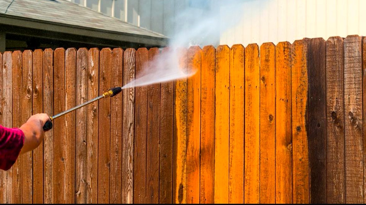 Pressure washing a fence
